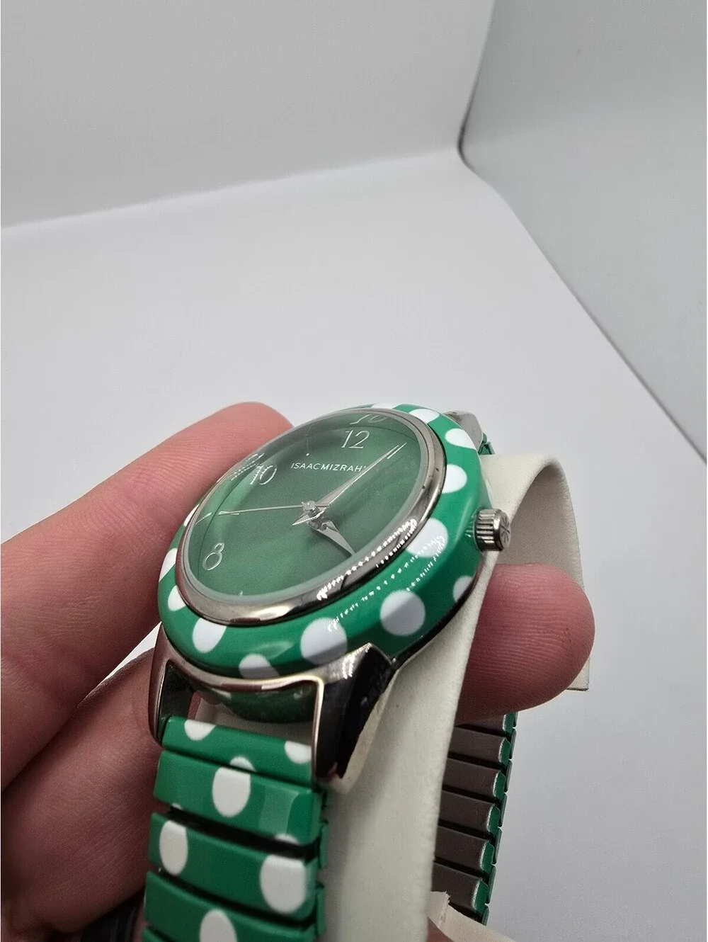 Isaac Mizrahi Live! Women’s Quartz Analog Polka Dot Green Dial Silver Bracelet